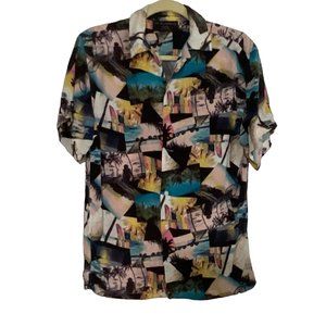 No Boundaries Mens Tropical Button Down Shirt Size Small (34-36) Rayon